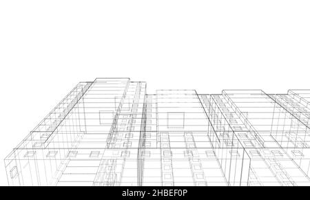 Modèle à structure filaire d'un bâtiment à plusieurs étages Banque D'Images