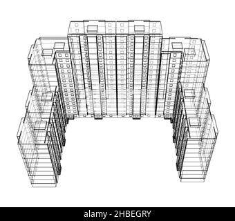 Modèle à structure filaire d'un bâtiment à plusieurs étages Banque D'Images