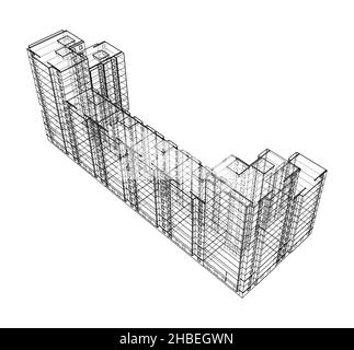 Modèle à structure filaire d'un bâtiment à plusieurs étages Banque D'Images