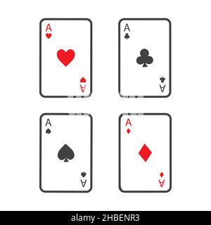 Jeu de quatre cartes à jouer as vector.Main de poker gagnante. Illustration de Vecteur