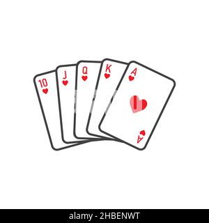 Quinte flush des coeurs de dix à ace - cartes à jouer vectorielles isolées sur fond blanc Illustration de Vecteur