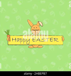 Motif vectoriel de lapin de pâques heureux avec œufs de pâques. Illustration de Vecteur