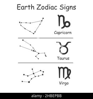 Les éléments de la terre du zodiaque sont des signes vectoriels isolés sur fond blanc Illustration de Vecteur