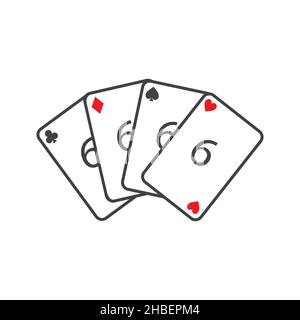Quatre cartes à jouer sur fond blanc montrant des sixes - coeurs, Clubs, pique et Diamonds vecteur Illustration de Vecteur
