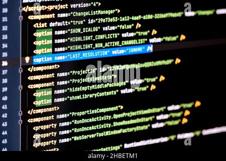 Développeur de logiciels Java programming code web html.Code de script informatique abstrait.Écran de code de programmation du développeur logiciel.Programmation logicielle Banque D'Images