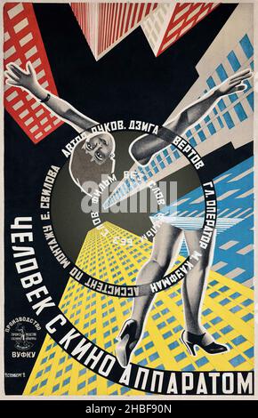 Affiche ancienne - Russie / Soviet.Stenberg Brothers (Vladimir, 1899-1982; Georgi, 1900-1933) L'HOMME AVEC LA CAMÉRA DE CINÉMA - 1929 Banque D'Images