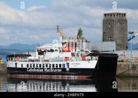 MV Loch Riddon (MV Loch Raodain), un traversier pour voitures et passagers exploité par Caledonian MacBrayne Ferlise (CalMac), à James Watt Dock à Greenock. Banque D'Images