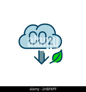 Réduction des émissions de dioxyde de carbone.Pixel Perfect, icône colorée de contour modifiable Illustration de Vecteur