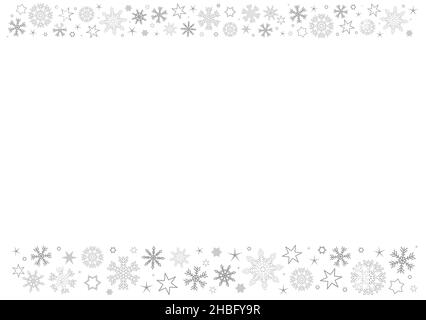 Arrière-plan blanc horizontal vierge avec en-tête et pied de page gris en forme de flocons de neige d'hiver Illustration de Vecteur