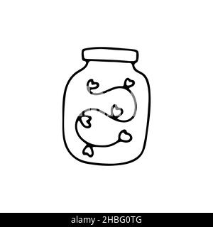 Bocal en verre à motif coeurs.Contour du conteneur isolé sur fond blanc.Panneau de Saint-Valentin.Décoration de fête, décoration d'intérieur.Amour, sentiments chaleureux Illustration de Vecteur