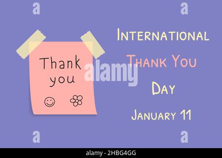 Jour de merci.Jour férié international du 11 janvier.Pense-bête avec message de remerciement.Illustration d'affiche vectorielle. Illustration de Vecteur