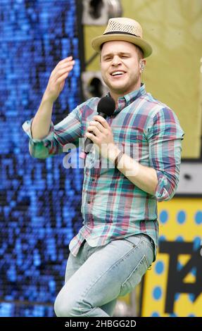 Olly murs se produit au T4 sur la plage de Weston Supermare le 10,2011 juillet. Banque D'Images