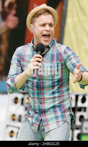 Olly murs se produit au T4 sur la plage de Weston Supermare le 10,2011 juillet. Banque D'Images