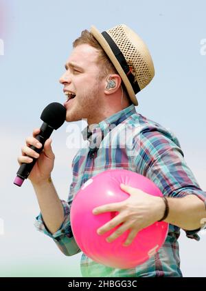 Olly murs se produit au T4 sur la plage de Weston Supermare le 10,2011 juillet. Banque D'Images