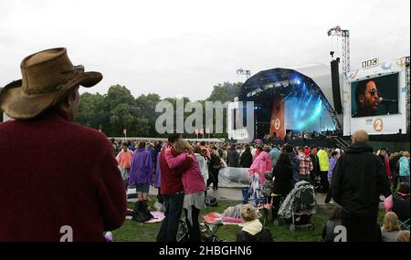 Vue générale de la radio 2 Live à Hyde Park à Londres Banque D'Images