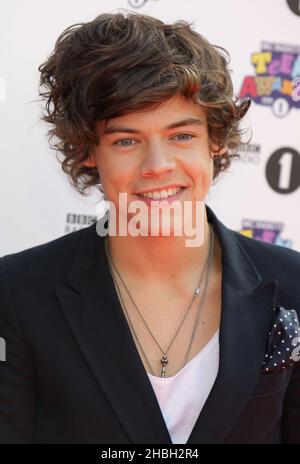 Harry Styles of One Direction arrive aux BBC Teen Awards, à Wembley Arena à Londres. Banque D'Images