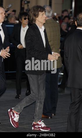 Mick Jagger arrive au BFI London film Festival Gala projection des ouragans Crossfire 56th, Odeon Cinema, Leicester Square, Londres. Banque D'Images