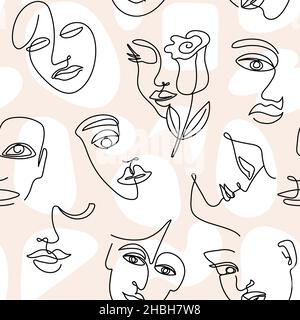 Motif de face de ligne abstrait.Profil de la femme bohémienne, imprimé d'art textile.Mode tendance dessin filles, esthétique minimale Doodle décent vecteur Illustration de Vecteur