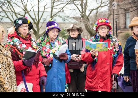 Toronto, Canada - 29 novembre 2015 : Raging Grannies of Toronto : climat mondial Mars .Les centaines de mars exigent que le gouvernement agisse effectivement contre l'émissi Banque D'Images