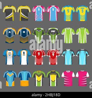 Uniforme de sport.T-shirts de l'équipe sportive identité sportive pour les joueurs actifs football basket-ball modèles colorés vectoriels récents Illustration de Vecteur