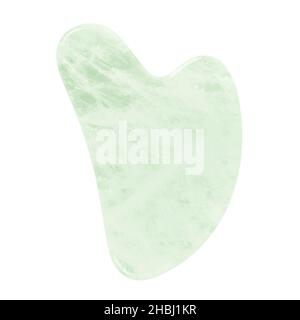 Grattoir Gua Sha vert, outil de massage isolé sur fond blanc. Banque D'Images