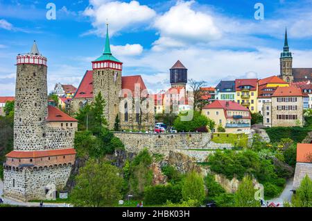 Bautzen, haute-Lusatia, Saxe, Allemagne: La silhouette bien connue de la vieille ville médiévale avec les bâtiments caractéristiques. Banque D'Images