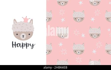 Jolis motifs et lettres sans coutures - heureux.Face Llama.Imprimé puéril créatif pour le tissu, l'emballage, le textile, le papier peint et les vêtements.Dessin animé vectoriel Illustration de Vecteur