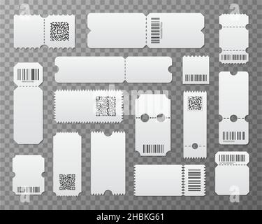 Modèle de ticket vierge.Billets d'événement, carte d'embarquement pour avion.Cartes de cinéma, coupon de loterie.Le papier de concert, de festival ou de cirque est vide Illustration de Vecteur