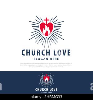 Croix église amour coeur ray logo design, abstrait religieux feu Saint, amour coeur logo, églises et organisations chrétiennes Illustration de Vecteur