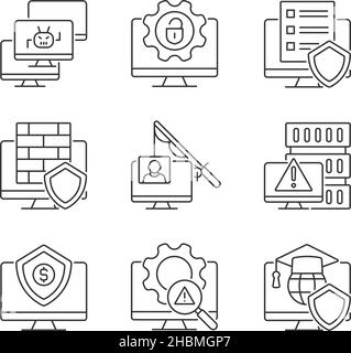 La cybercriminalité et ses icônes linéaires de prévention Illustration de Vecteur