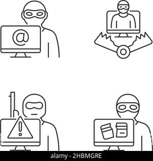 Jeu d'icônes linéaires pour cybercriminels Illustration de Vecteur
