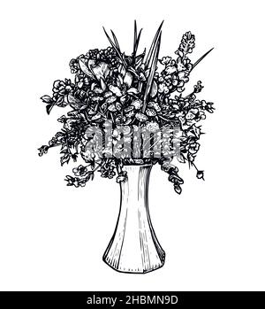 Fleurs dans vase.Composition florale esquisse vintage vecteur illustration Illustration de Vecteur