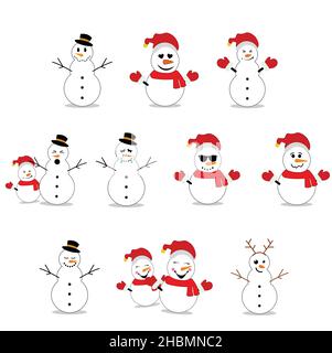 Emojis bonhomme de neige ou dessin animé bonhomme de neige de Noël Illustration de Vecteur