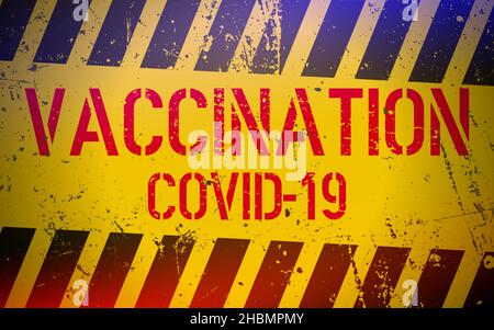 Dangers et craintes liés à la vaccination contre le coronavirus.Vaccination Covid-19 texte sur un fond dangereux.Effets secondaires de la vaccination. Illustration de Vecteur