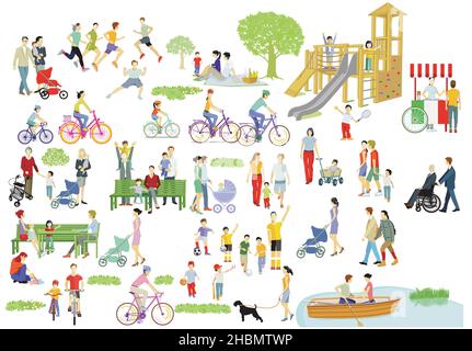 Les individus et les familles dans leur temps libre Illustration de Vecteur