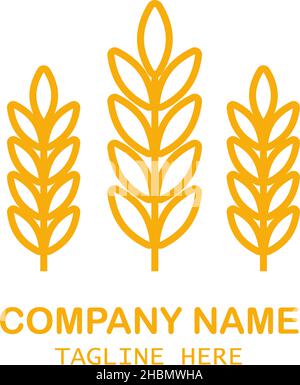 Modèle de logo de ferme vectoriel d'icône d'oreilles de blé.Illustration du symbole de la ligne de grain entier pour l'éco-boulangerie bio, l'agriculture, la bière sur fond blanc. Illustration de Vecteur