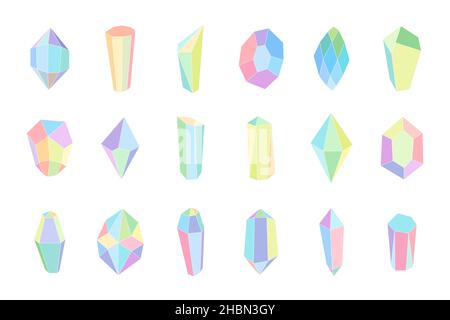 Ensemble d'icônes colorées Crystal Minerals.Collection de pierres précieuses colorées.Médecine et traitement alternatifs de cristaux.Illustration eps à vecteur isolé Illustration de Vecteur