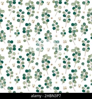 Branches d'eucalyptus et fleurs pour le design.Motif sans couture. Illustration de Vecteur