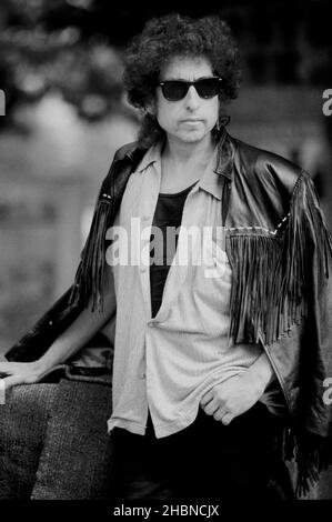 Bob Dylan à Londres pour « Hearts of Fire » 17 août 1986 Banque D'Images