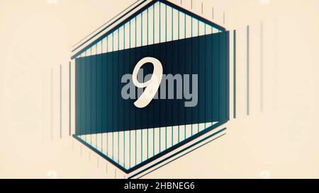 Graphique de la ligne de repère du compte à rebours 10 à 0.Nombre compris entre 1 et 10.Arrêter l'animation de mouvement avec du papier couleur.Compte à rebours de la ligne de repère du film avec les chiffres dessinés. Banque D'Images