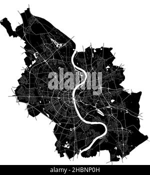 Cologne, Rhénanie-du-Nord-Westphalie, Allemagne, Allemagne, carte vectorielle haute résolution avec frontières de la ville et chemins modifiables.Le plan de la ville a été dessiné avec wh Illustration de Vecteur