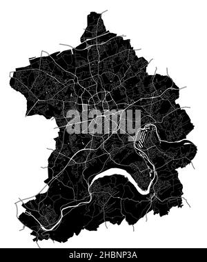 Essen, Rhénanie-du-Nord-Westphalie, Allemagne, Allemagne, carte vectorielle haute résolution avec frontières de la ville et chemins modifiables.Le plan de la ville a été dessiné avec du blanc Illustration de Vecteur