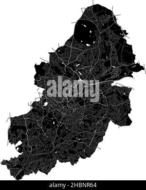 Birmingham, Angleterre, carte vectorielle haute résolution avec frontières de la ville et chemins modifiables.La carte de la ville a été dessinée avec des zones blanches et des lignes pour la r principale Illustration de Vecteur