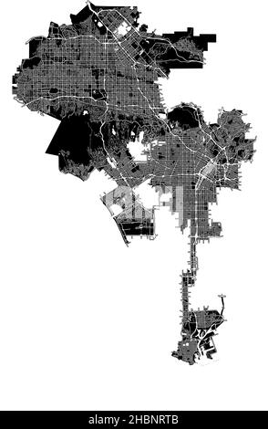 Los Angeles, Californie, États-Unis, carte vectorielle haute résolution avec limites de ville et chemins modifiables.Le plan de la ville a été dessiné avec les zones blanches A. Illustration de Vecteur