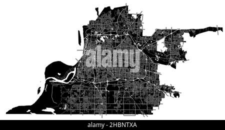 Memphis, Tennessee, États-Unis, carte vectorielle haute résolution avec limites de ville et chemins modifiables.La carte de la ville a été dessinée avec des zones blanches et li Illustration de Vecteur