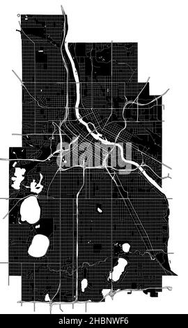 Minneapolis, Minnesota, États-Unis, carte vectorielle haute résolution avec limites de ville et chemins modifiables.Le plan de la ville a été dessiné avec des zones blanches et un Illustration de Vecteur