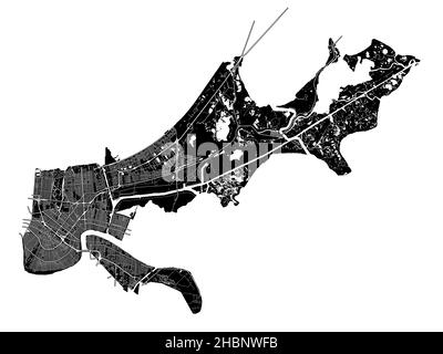 La Nouvelle-Orléans, Louisiane, États-Unis, carte vectorielle haute résolution avec limites de la ville et chemins modifiables.Le plan de la ville a été dessiné avec des zones blanches et un Illustration de Vecteur