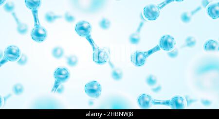 Énergie verte de l'hydrogène.H2 molécules de gaz.Énergie propre.Source d'énergie renouvelable.Écologique.Couleur bleue. Banque D'Images