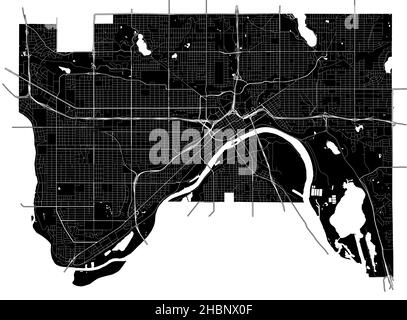 Saint Paul, Minnesota, États-Unis, carte vectorielle haute résolution avec limites de ville et chemins modifiables.Le plan de la ville a été dessiné avec des zones blanches et Illustration de Vecteur