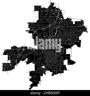 Fort Wayne, Indiana, États-Unis, carte vectorielle haute résolution avec limites de ville et chemins modifiables.Le plan de la ville a été dessiné avec des zones blanches et l Illustration de Vecteur